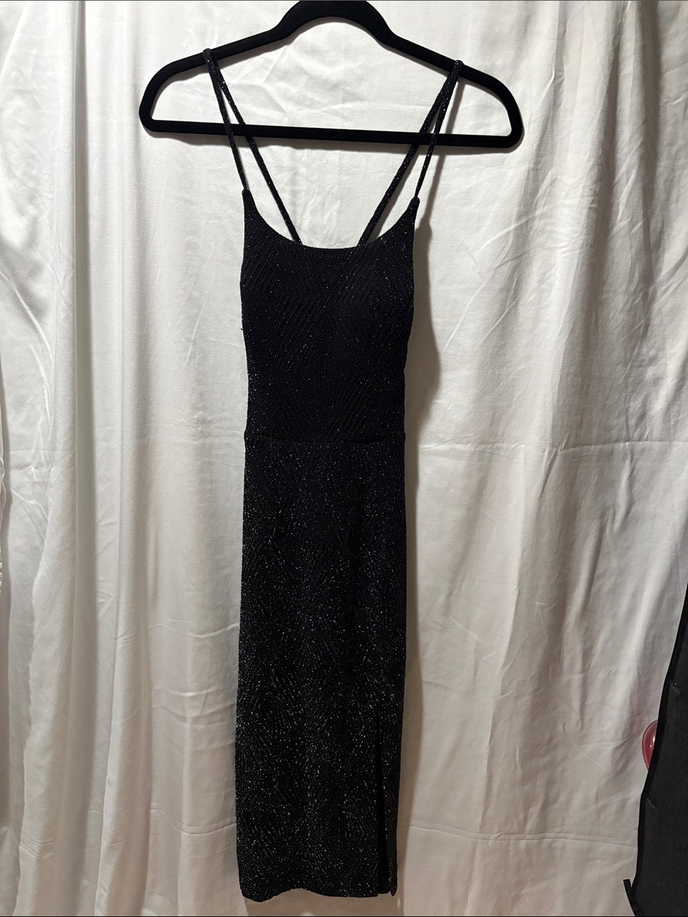 Speechless Black Glitter Midi Slip Dress with Double Straps